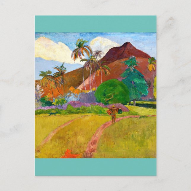 Postal La famosa pintura del paisaje tahitiano de Paul Ga (Anverso)