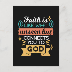 Postal La fe es como WiFi Arte divertido de citas cristia