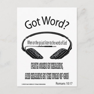 Postal La fe viene escuchando el diseño (¿Tienes palabra?