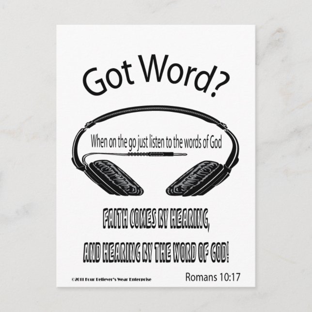 Postal La fe viene escuchando el diseño (¿Tienes palabra? (Anverso)