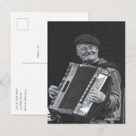 Postal La felicidad es arte negro y blanco, músico de Par