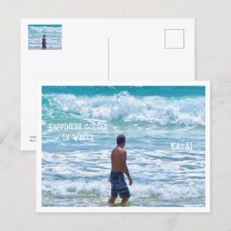 Postal La felicidad viene en olas/Hombre, olas del océano