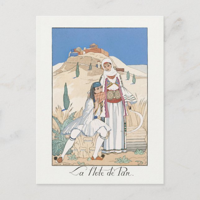Postal La flauta de Pan por George Barbier (1923) (Anverso)