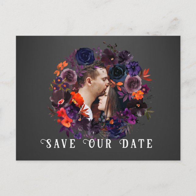 Postal La floral gótica moderna de la boda salva la fecha (Anverso)