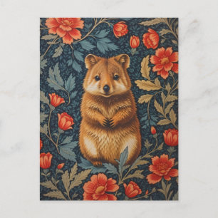 Postal La floral inspirada por Cute Quokka William Morris