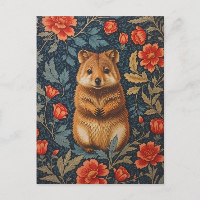 Postal La floral inspirada por Cute Quokka William Morris (Anverso)