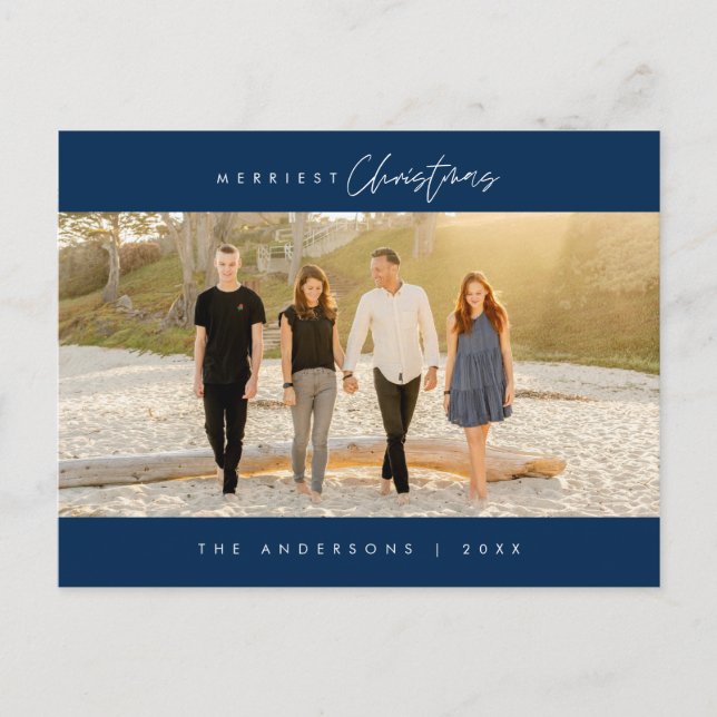 Postal La foto familiar de Navidad más alegre, minimalist (Anverso)