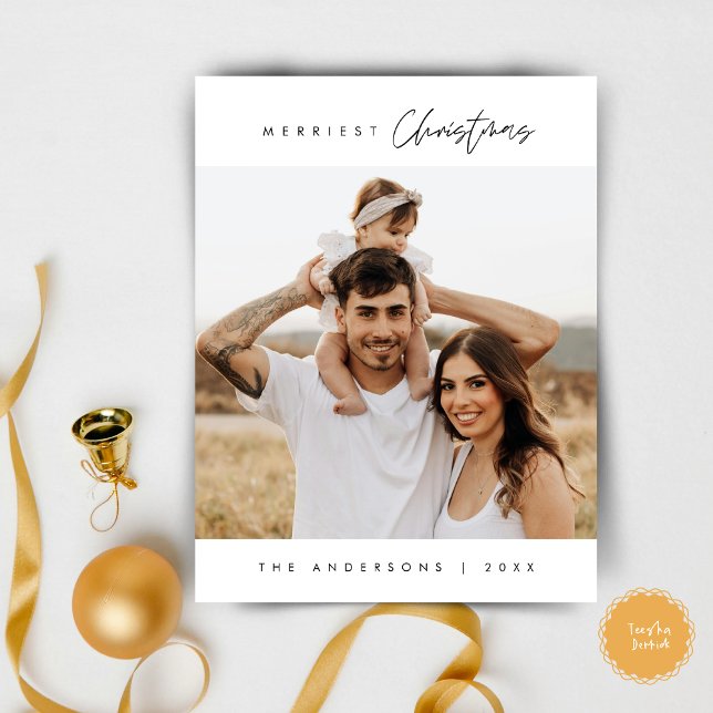 Postal La foto familiar de Navidad más alegre, moderna y  (Modern Merriest Christmas Family Photo Postcard)