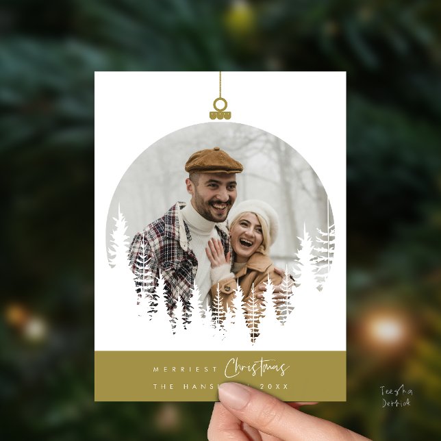 Postal La foto familiar más alegre de Navidad, superposic (Merriest Christmas Family Photo, Pine Tree Layover Postcard)