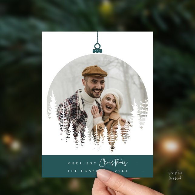 Postal La foto familiar más alegre de Navidad, superposic (Merriest Christmas Family Photo, Pine Tree Layover Postcard)