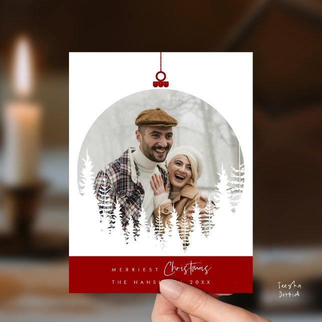 Postal La foto familiar más alegre de Navidad, superposic (Merriest Christmas Family Photo, Pine Tree Layover Postcard)