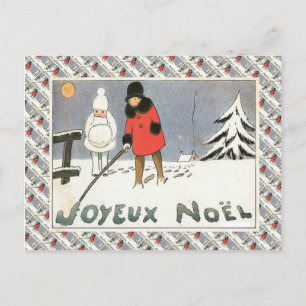 Postal La Francia de la Vintage, Chicas en un paisaje nev