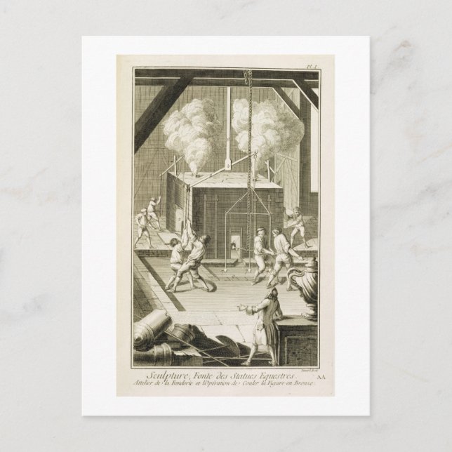 Postal La fundición de un escultor, de la Enciclopedie de (Anverso)