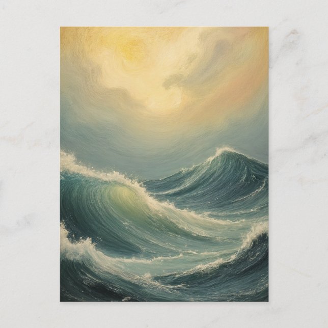 Postal La furia del océano al amanecer (Anverso)