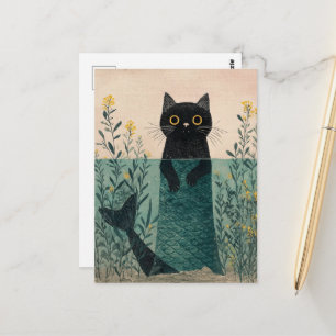 Postal La Gatita Negra Sirena Linda
