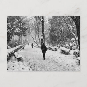 Postal La gente en el parque en un día de invierno nevado