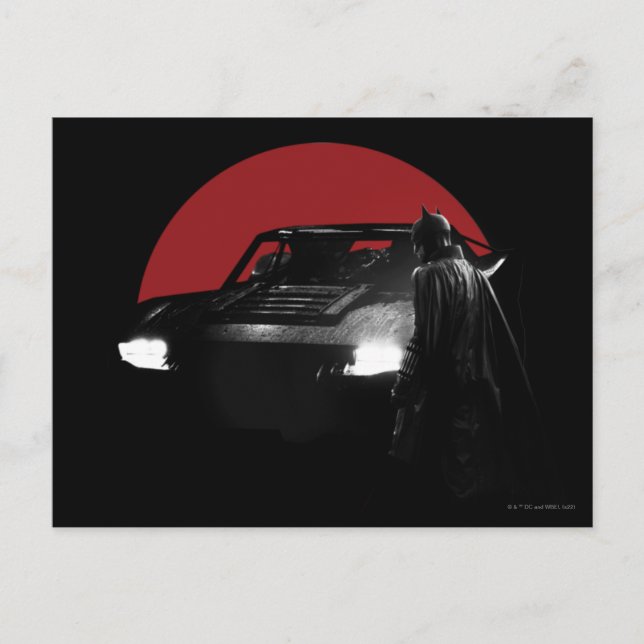 Postal La gráfica de Batman y el Batmóvil (Anverso)