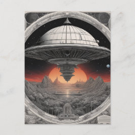 Postal La gran nave espacial oscura navegaba a través de