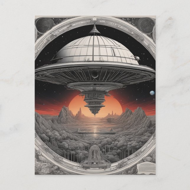 Postal La gran nave espacial oscura navegaba a través de  (Anverso)