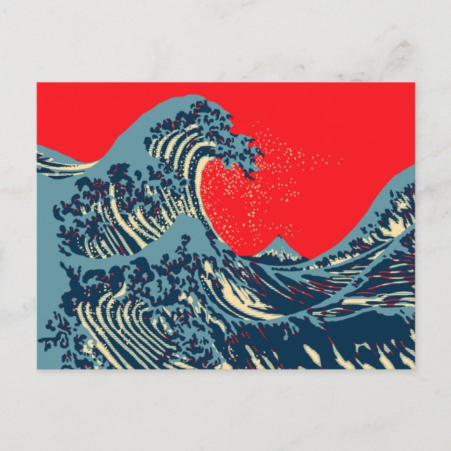 Postal La gran ola de Hokusai al estilo colorido (Anverso)