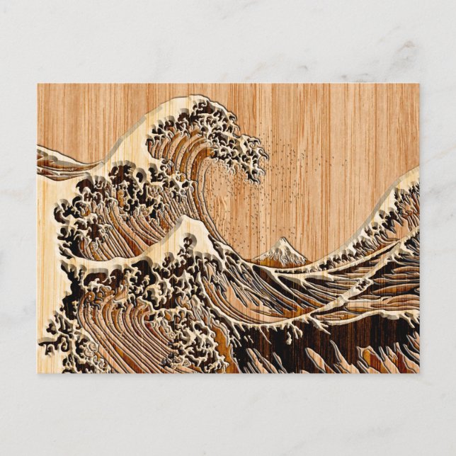 Postal La Gran Ola de Hokusai Estilo de Grano de Madera d (Anverso)