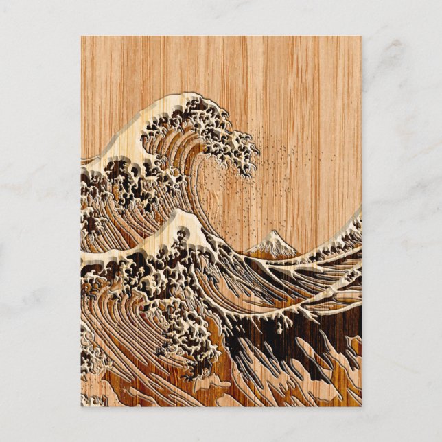 Postal La Gran Ola de Hokusai Estilo de Grano de Madera d (Anverso)