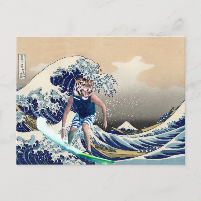 Postal La gran ola del surfista de tigres de Kanagawa (Anverso)