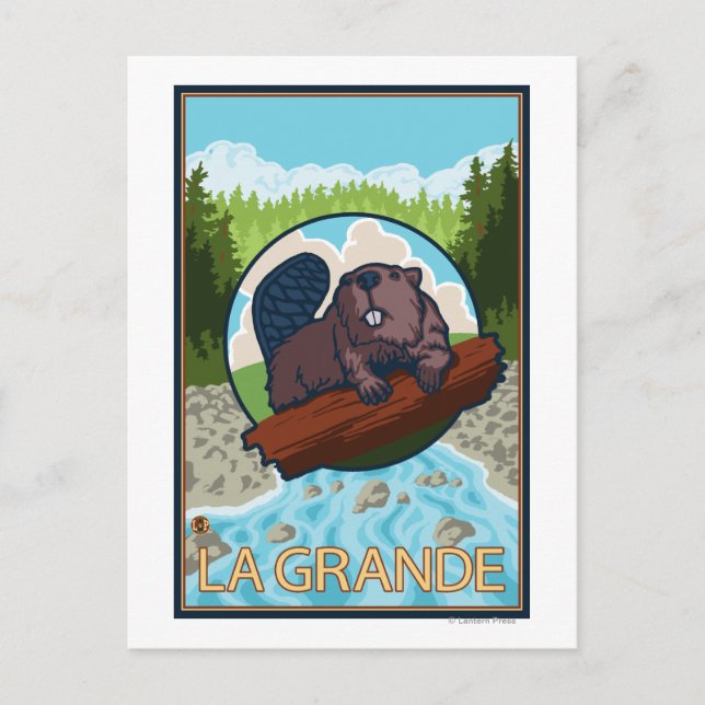 Postal La Grande, OregonBeaver y árboles (Anverso)
