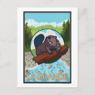 Postal La Grande, OregonBeaver y árboles