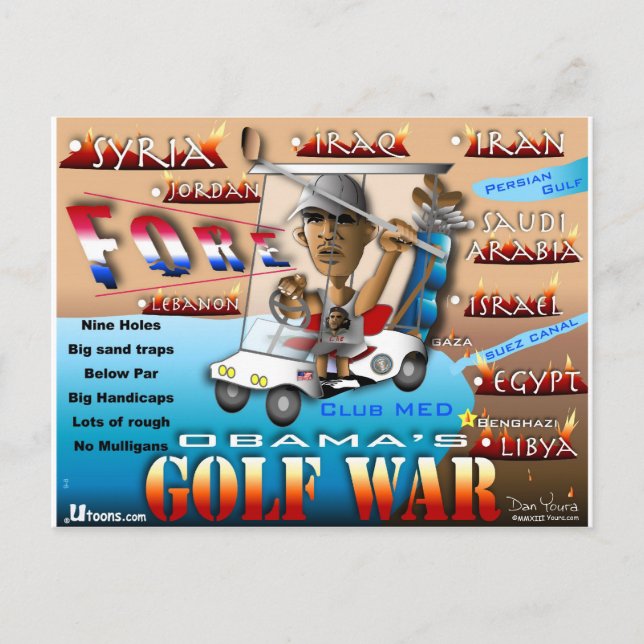 Postal La guerra de golf de los Obama (Anverso)