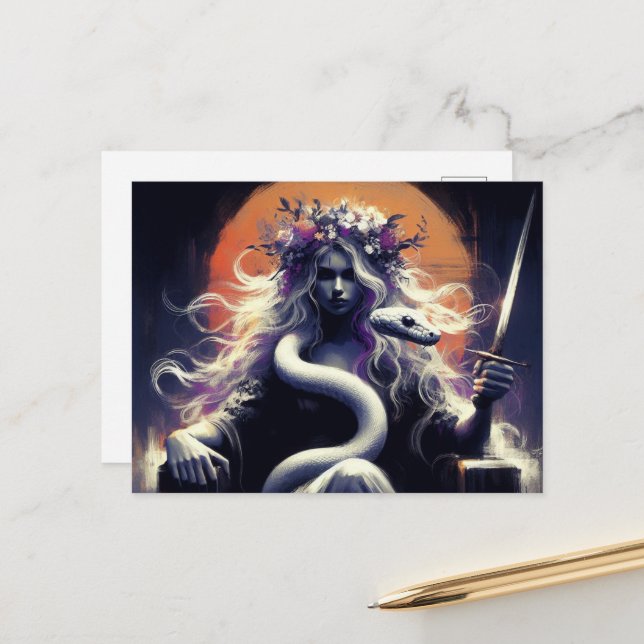 Postal La guerrera de la princesa y su serpiente Mascota (Anverso/Reverso In Situ)