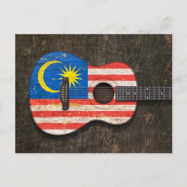 Postal La guitarra acústica de la bandera malaya, rayada  (Anverso)