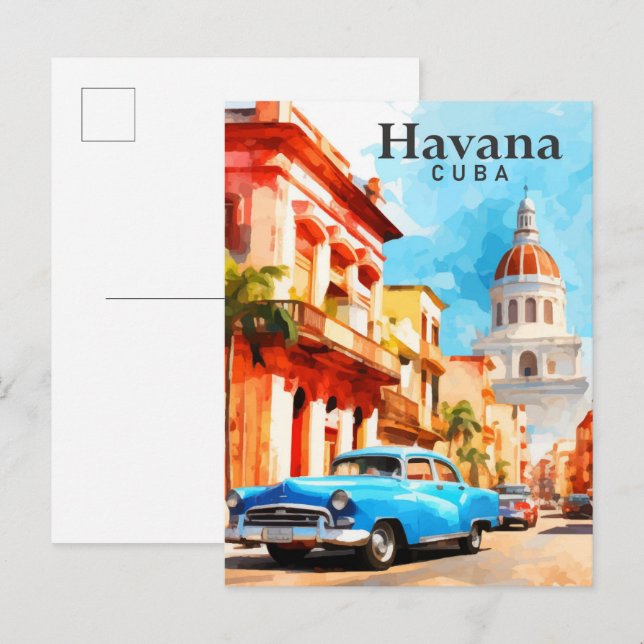 Postal La Habana Cuba: Viajes de pintura acuática (Anverso / Reverso)