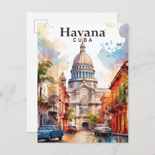 Postal La Habana Cuba: Viajes de pintura acuática (Anverso / Reverso)