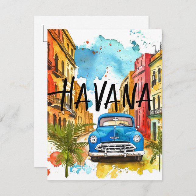 Postal La Habana Cuba: Viajes de pintura acuática (Anverso / Reverso)
