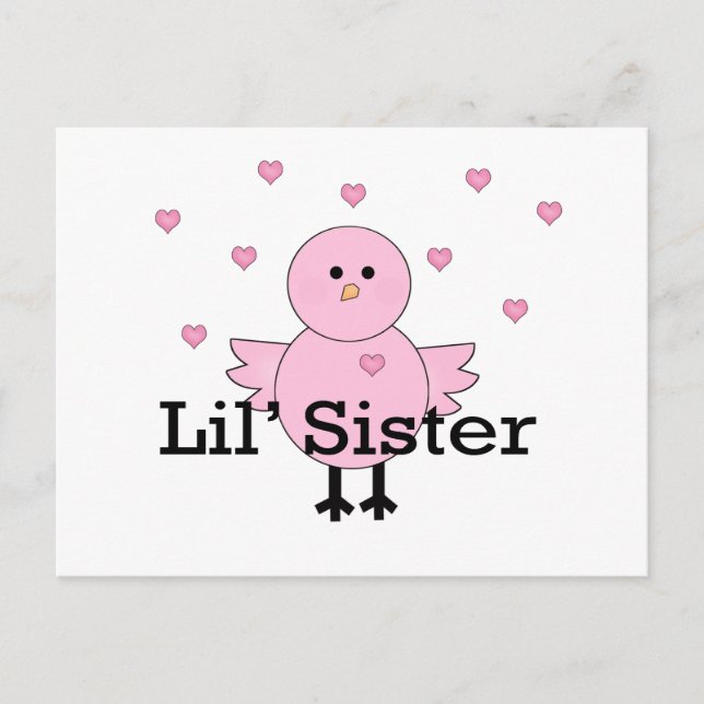 Postal La hermana de Lil'Pink Chick & Hearts (Anverso)