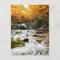 La hermosa cascada en el bosque, otoño