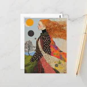 Postal La Hermosa Dama Con El Collage Del Pelo Rojo