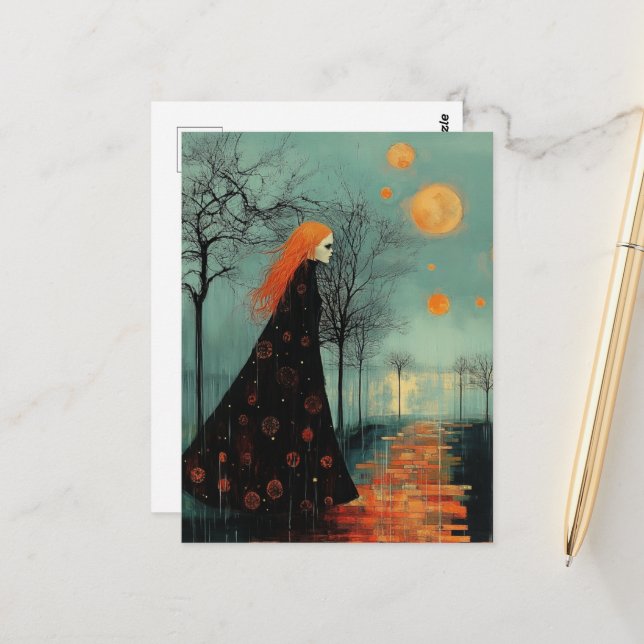 Postal La Hermosa Dama Con El Pelo Rojo Muchas Lunas (Anverso/Reverso In Situ)