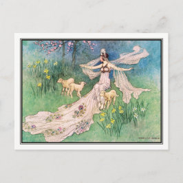 Postal La hija de un leñador por Warwick Goble