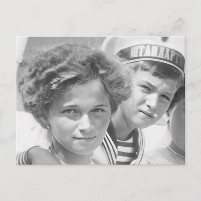 Postal La hija zar de Rusia Olga y el zarevich Alexis (Anverso)