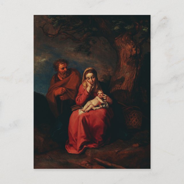 Postal La huida a Egipto por Abraham Bloemaert  (Anverso)