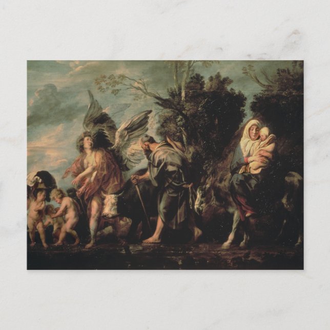 Postal La huida a Egipto, siglo XVII (Anverso)