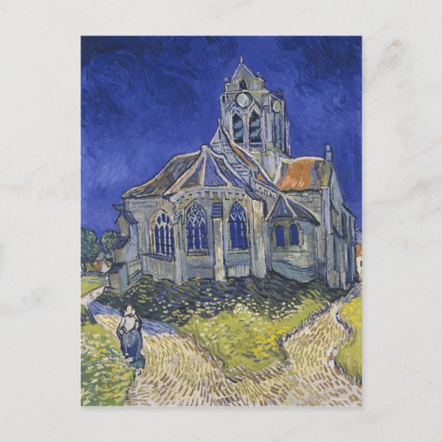 Postal La iglesia en Auvers de Vincent van Gogh (Anverso)