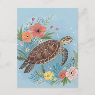 Postal La ilustración de una tortuga marina