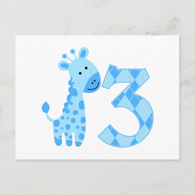 Postal La jirafa azul en el tercer cumpleaños (Anverso)