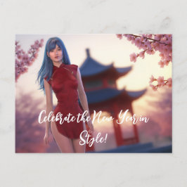 Postal La joven belleza de Cheongsam posando para el Año