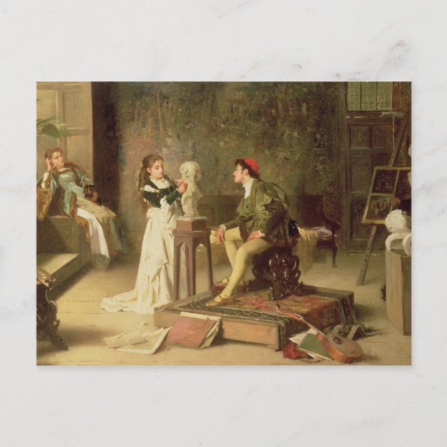 Postal La joven escultora (aceite sobre lienzo) (Anverso)