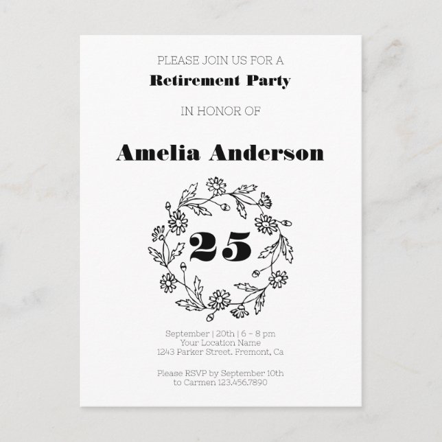 Postal La jubilación de Doodle flor moderna negro (Anverso)