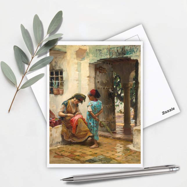 Postal La lección de costura de Frederick Bridgman (Subido por el creador)